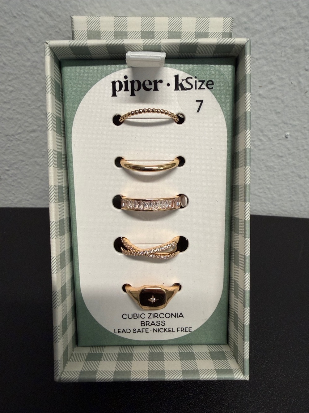 Piper K | Gold-Tone Cubic Zirconia Stackable Ring Set | Size 7